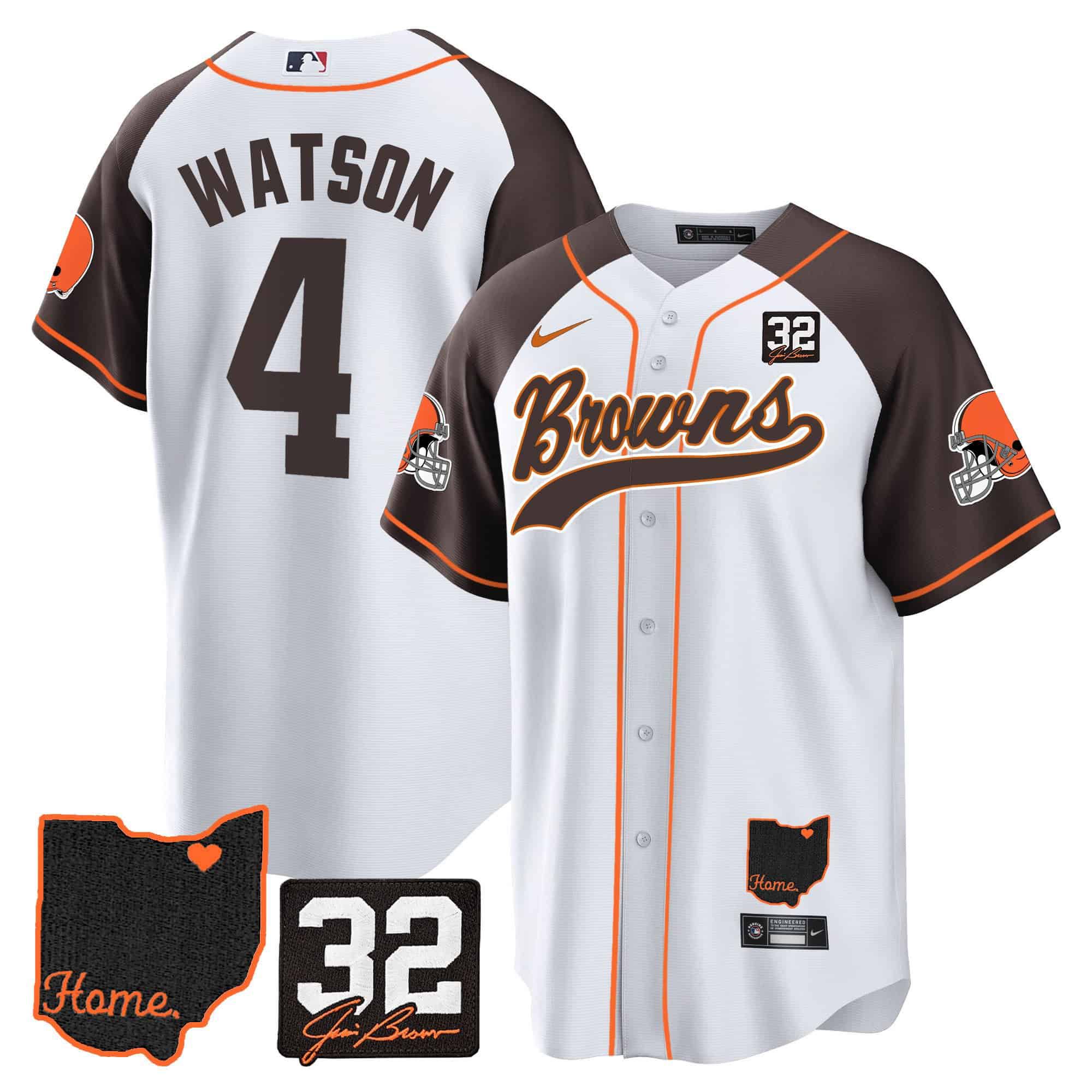 Men Cleveland Browns #4 Watson White Memorial Home Patch Baseball 2024 Nike NFL Jersey style 1